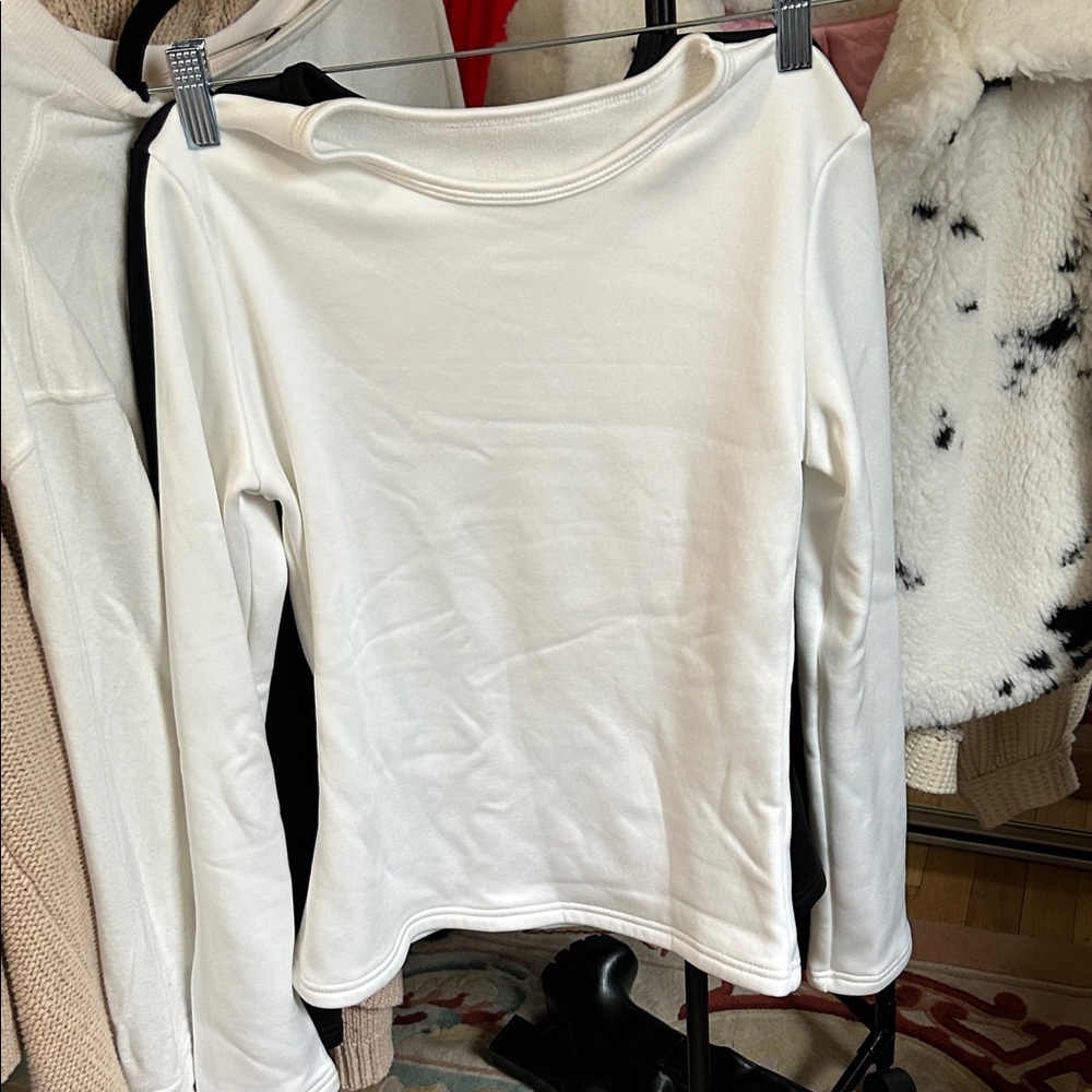 White and Black Long-Sleeve Boatneck Sweatshirt Tops (2 Tops)